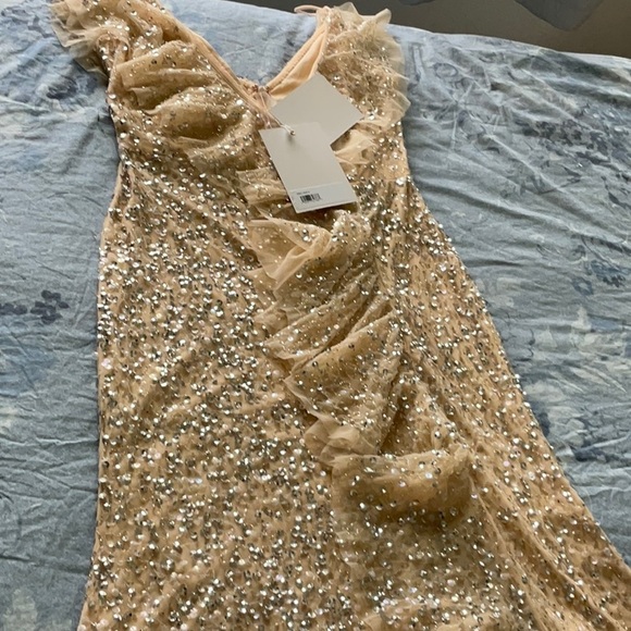 Mac Duggal Sequin Ruffle Asymmetric
Neck Tulle Gown/with Flutter Cap Sleeves - Picture 9 of 14